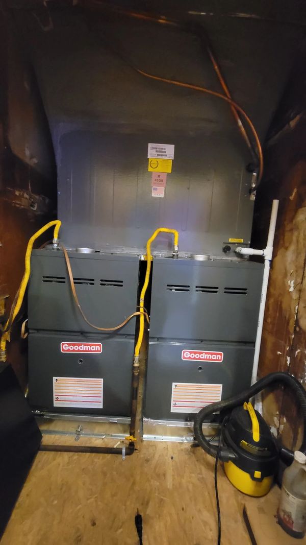 Dual Goodman furnaces installed in attic